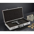 Aluminum Framed Pistol Gun Box, 2 Locks Handgun Safe Case with Foam, Fits Full Size Handgun Carry Storage Sliver